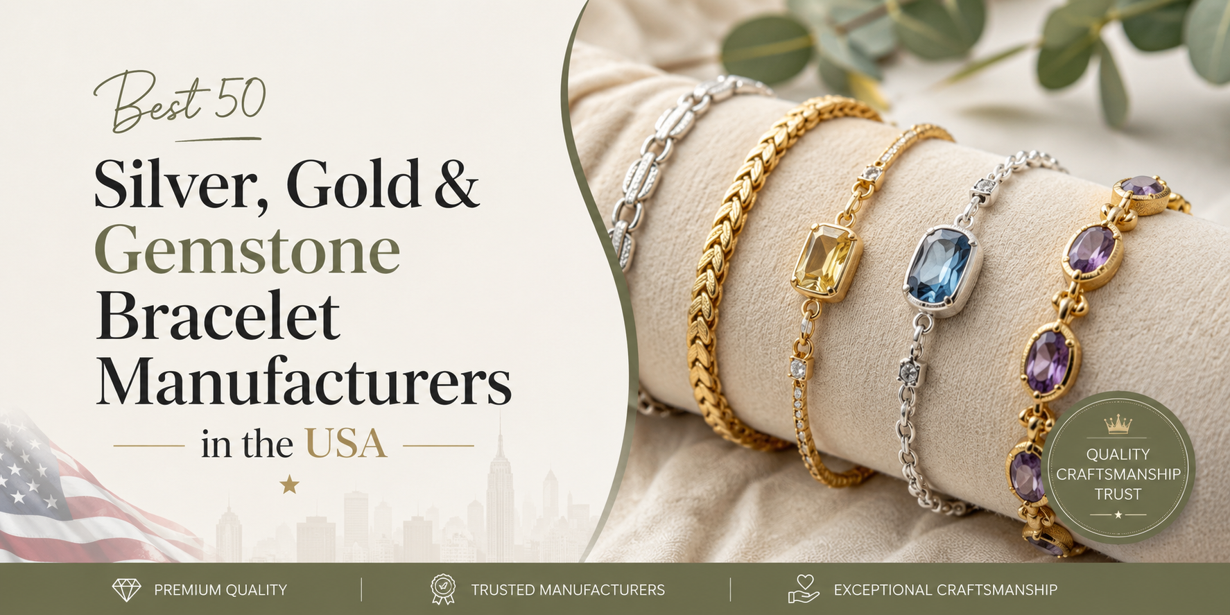 Best 50 Silver, Gold & Gemstone Bracelet Manufacturers in the USA